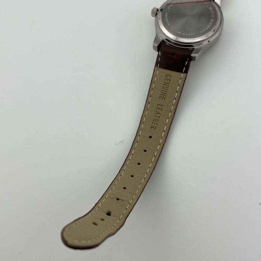 Women's Quartz Watch Silver 29mm Case Brown Leather Band- New Battery‎